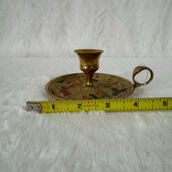 Vintage Enameled Cloisonne Brass Christmas Candlestick Candle Holder Made India - Picture 5 of 8
